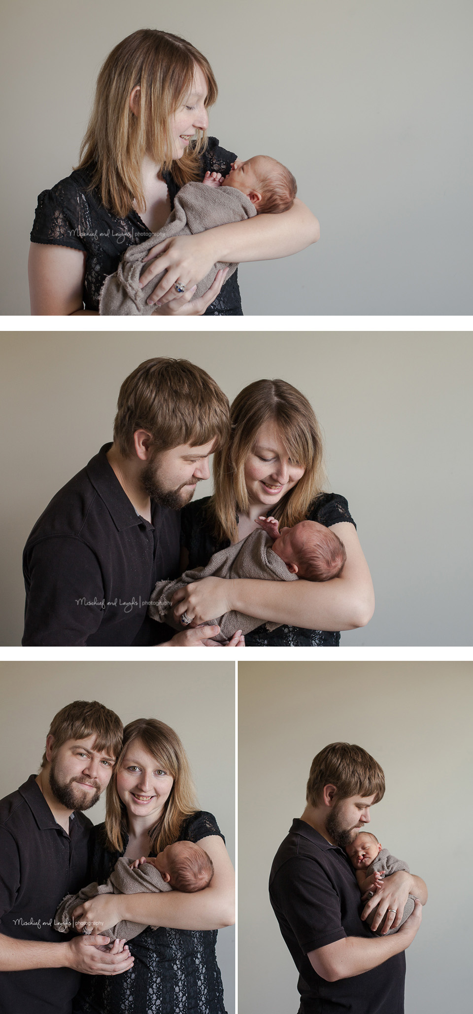 Newborn and parents posing, Mischief and Laughs, Cincinnati OH