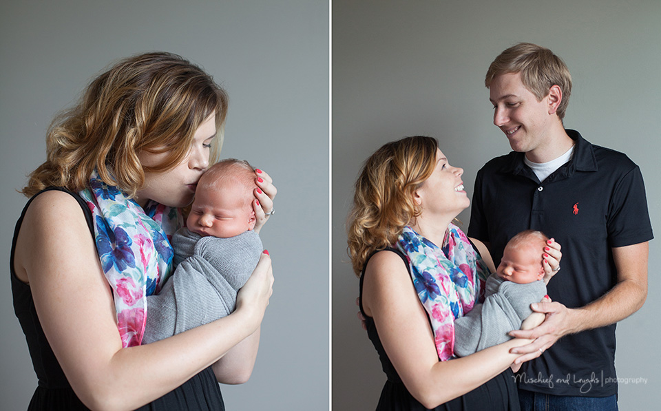 Parents and Newborn, Rochester Newborn Photographer, Mischief and Laughs Photography