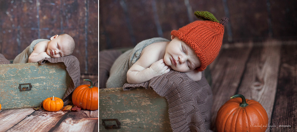 fall themed newborn pictures, Rochester newborn photographer, Mischief and Laughs Photography