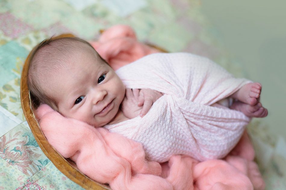 Baby smiling, Cincinnati OH Newborn Photographer 