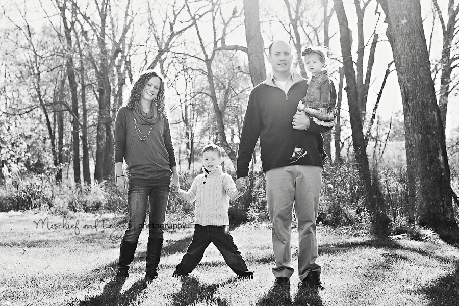 fun black and white family portrait