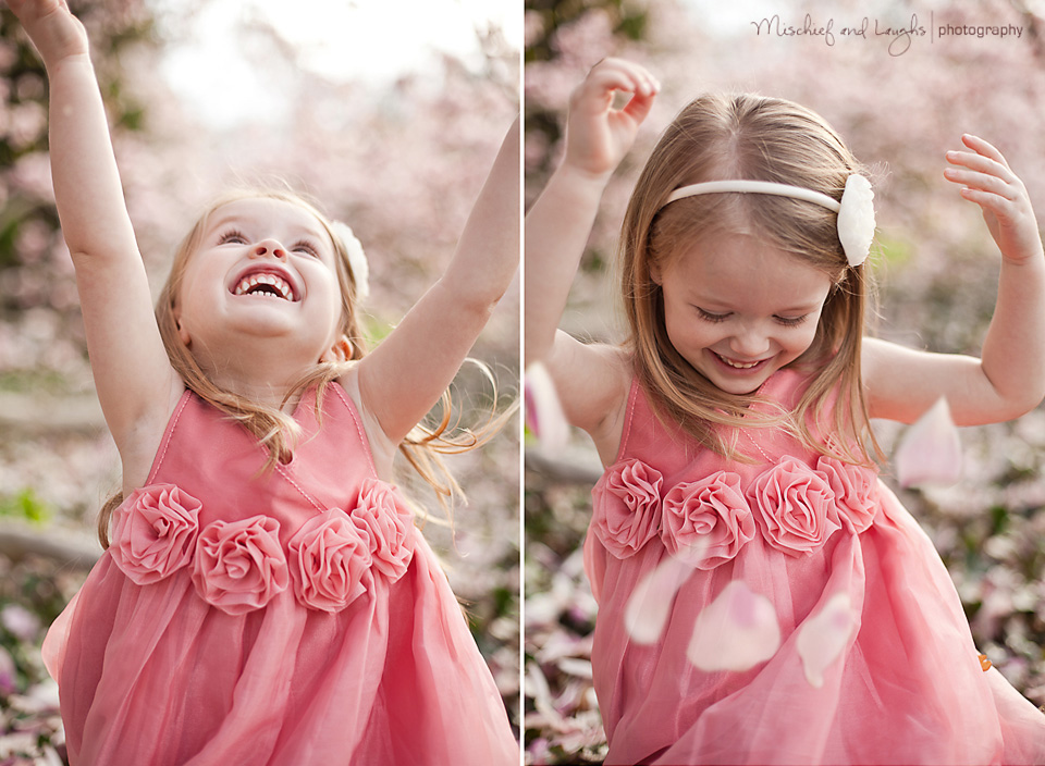 Child portraits under magnolia tree, Mischief and Laughs Photography, Cincinnati #pink
