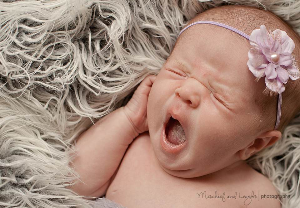baby girl yawns during her photo session