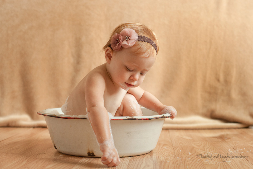 Baby pictures in a bubble bath, Mischief and Laughs, Cincinnati OH