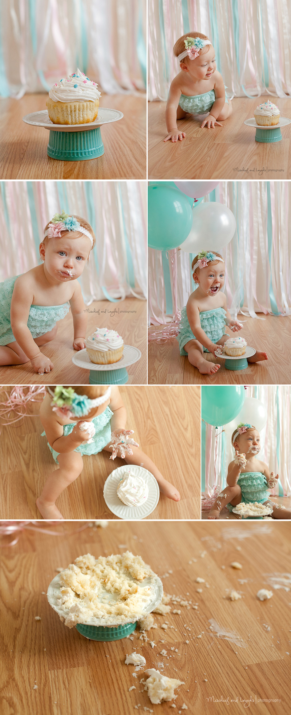 Pink and Teal Baby Girl Cake Smash, Mischief and Laughs, Cincinnati OH #cakesmash