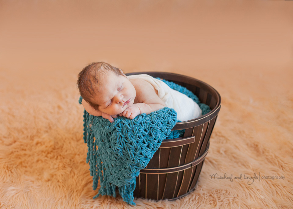 Baby in basket with Blue, Mischief and Laughs Photography, Cincinnati OH