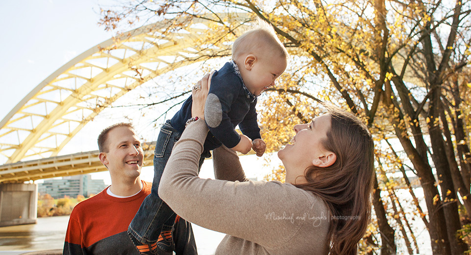 Mom, Dad, and Baby; Mischief and Laughs Photography, Cincinnati OH