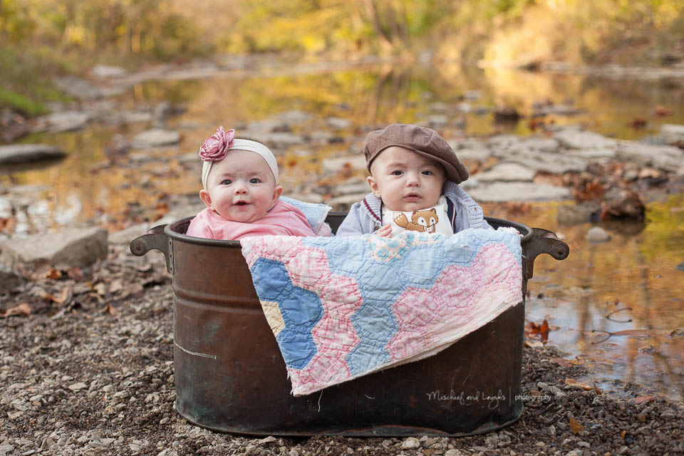 4 month old twins, Canandaigua family photographer, Mischief and Laughs