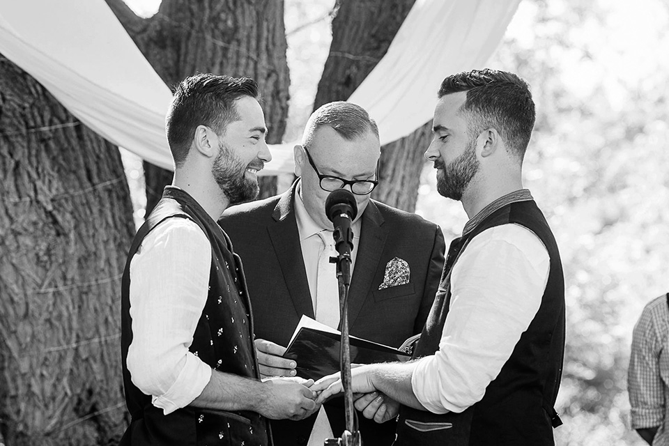 Same sex wedding ceremony, groom in tears, Cincinnati Wedding photographer 