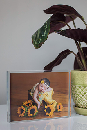 Professional newborn photography display ideas - acrylic desk print