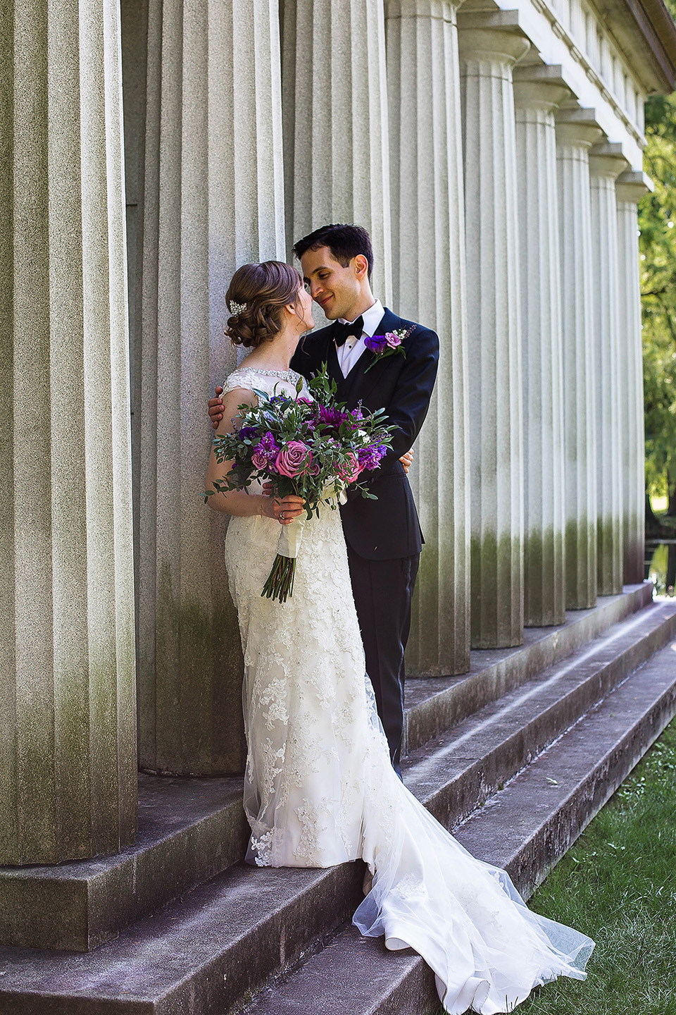 Spring Grove wedding portrait at columns in Cincinnati OH